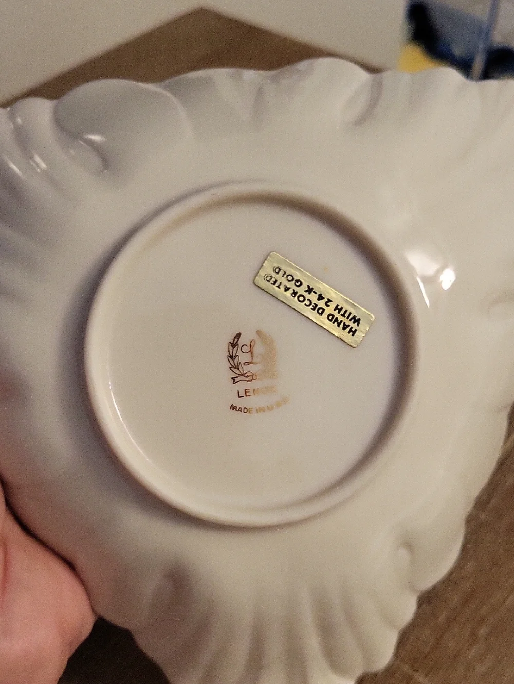 Lenox White Porcelain Triangular  Trinket Dish with 24k Gold Rim